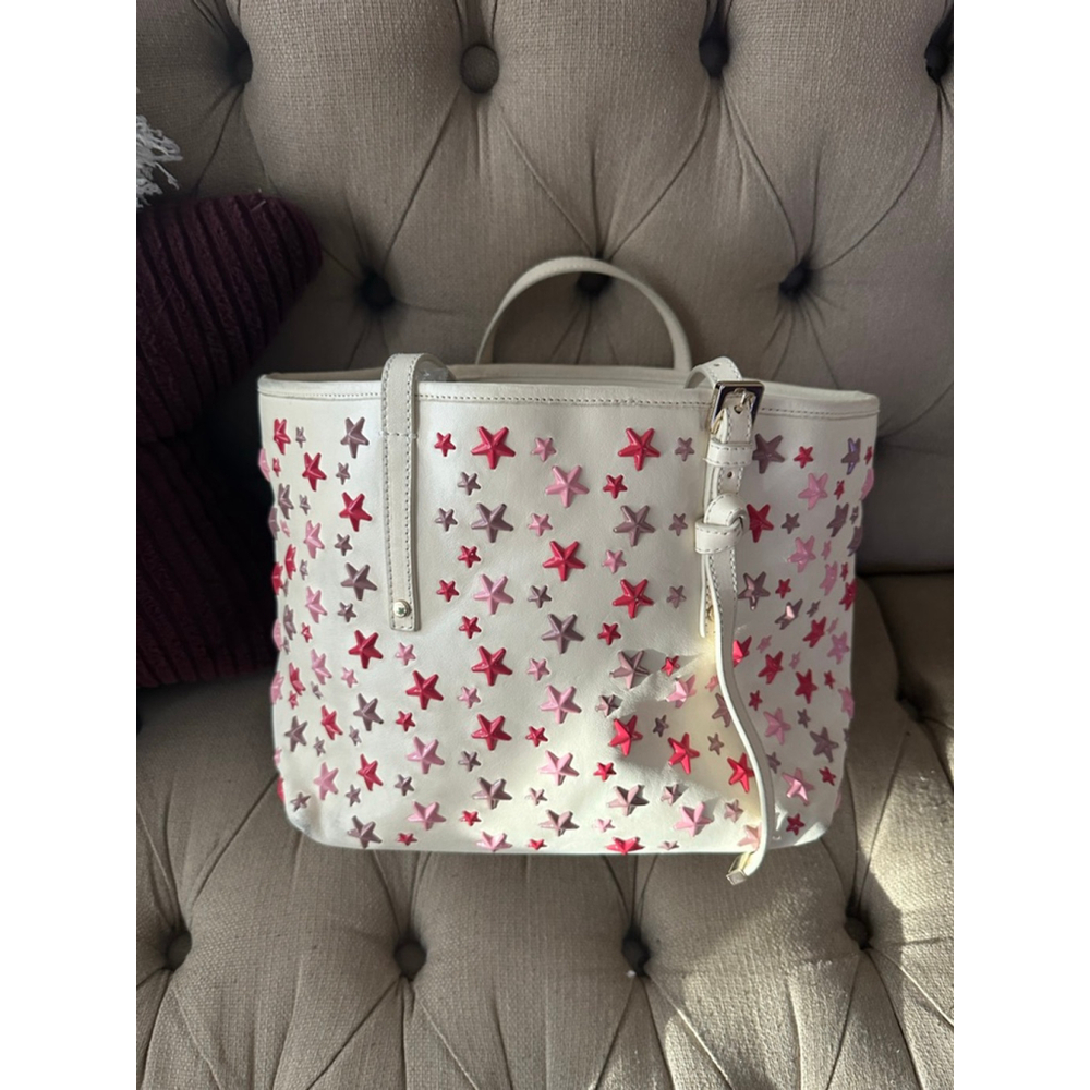 Jimmy Choo Off-White Pink Star Studded Small Tote Bag